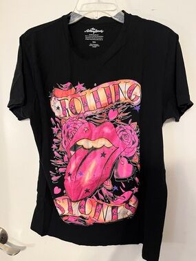 Rolling Stones black unisex T-shirt medium front  with Rolling Stone logo on it